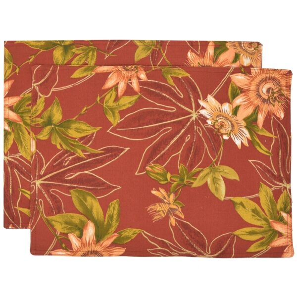 rs2-1002-a10-1 Sweet Pea Linens - Rust Tropical Outdoor Fabric Rectangle Placemats - Set of Two (SKU#: RS2-1002-A10) - Main Product Image
