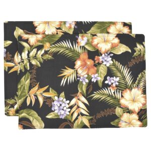 Sweet Pea Linens - Black Tropical Outdoor Fabric Rectangle Placemats (SKU#: R-1002-A11) - Main Product Image