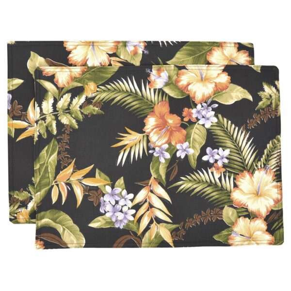 RS2-1002-A11-1 Sweet Pea Linens - Black Tropical Outdoor Fabric Rectangle Placemats - Set of Two (SKU#: RS2-1002-A11) - Main Product Image