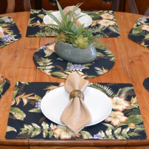 Black Tropical Outdoor Fabric Table Linen Collection