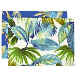 Sweet Pea Linens - Blue Seashell & Tropical Leaf Outdoor Fabric Rectangle Placemats (SKU#: R-1002-A13) - Main Product Image