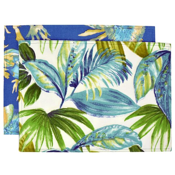 R-1002-A13-1 Sweet Pea Linens - Blue Seashell & Tropical Leaf Outdoor Fabric Rectangle Placemats (SKU#: R-1002-A13) - Main Product Image