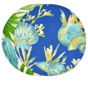 Sweet Pea Linens - Blue Seashell & Tropical Leaf Outdoor Fabric 15 inch Charger-Round Placemat (SKU#: R-1017-A13) - Main Product Image