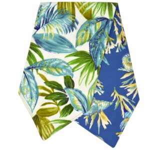 Sweet Pea Linens - Blue Seashell & Tropical Leaf Outdoor Fabric 54 inch Table Runner (SKU#: R-1020-A13) - Main Product Image