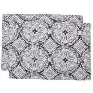 Sweet Pea Linens - Grey Medallion Outdoor Fabric Rectangle Placemats (SKU#: R-1002-A14) - Main Product Image