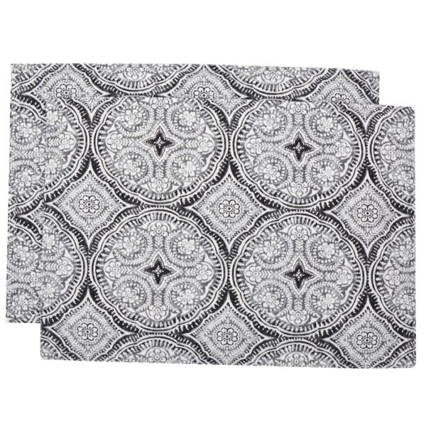 RS2-1002-A14-1 Sweet Pea Linens - Grey Medallion Outdoor Fabric Rectangle Placemats - Set of Two (SKU#: RS2-1002-A14) - Main Product Image