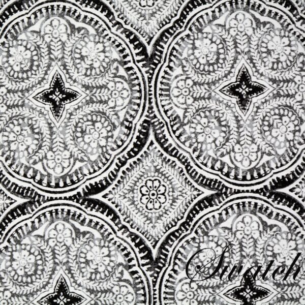 Sweet Pea Linens - Grey Medallion Outdoor Fabric Wedge-Shaped Placemats - Set of Two (SKU#: RS2-1006-A14) - Swatch