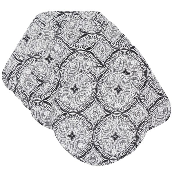 RS5-1006-A14-1 Sweet Pea Linens - Grey Medallion Outdoor Fabric Wedge-Shaped Placemats - Set of Four plus Center Round-Charger (SKU#: RS5-1006-A14) - Main Product Image