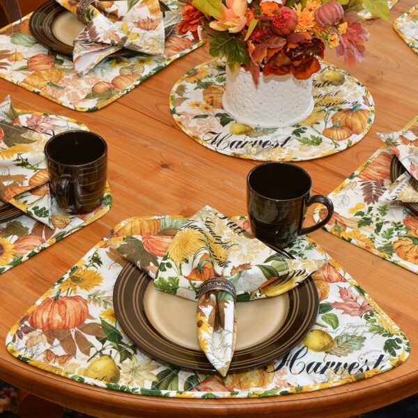 Sweet Pea Linens - Bright Fall, Harvest, Sunflower and Pumpkin Cloth Napkin (SKU#: R-1010-A17) - Table Setting