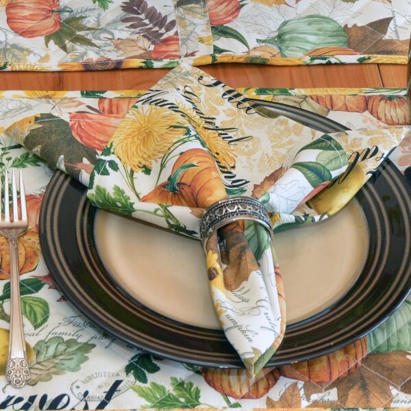Sweet Pea Linens - Bright Fall, Harvest, Sunflower and Pumpkin Cloth Napkin (SKU#: R-1010-A17) - Alternate Table Setting