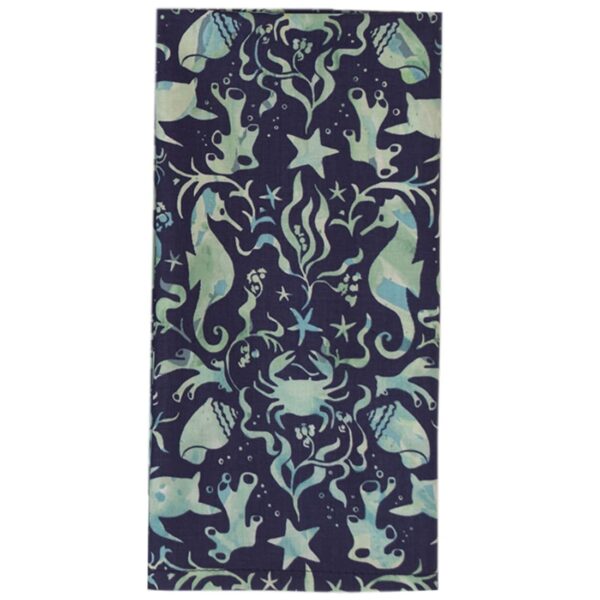 R-1010-A9-1 Sweet Pea Linens - Blue & Green Seahorse and Seashell Print Cloth Napkin (SKU#: R-1010-A9) - Main Product Image