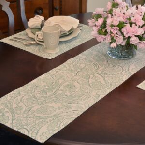 Sweet Pea Linens - Sea Mist Green Paisley 60 inch Table Runner (SKU#: R-1021-C5) - Table Setting
