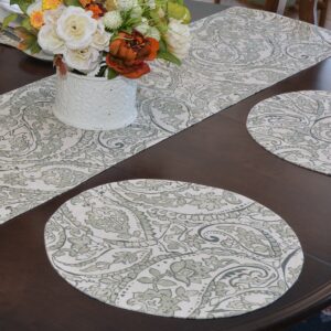 Sweet Pea Linens - Pewter Grey Paisley Charger-Center Round Placemat (SKU#: R-1015-C6) - Table Setting