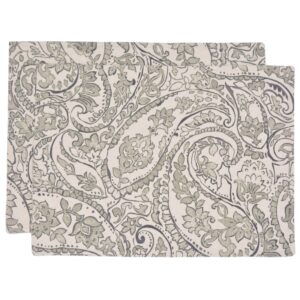 Sweet Pea Linens - Pewter Grey Paisley Rectangle Placemats - Set of Two (SKU#: RS2-1002-C6) - Main Product Image