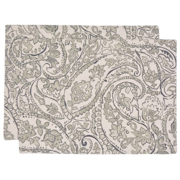RS2-1002-C6-1 Sweet Pea Linens - Pewter Grey Paisley Rectangle Placemats - Set of Two (SKU#: RS2-1002-C6) - Main Product Image