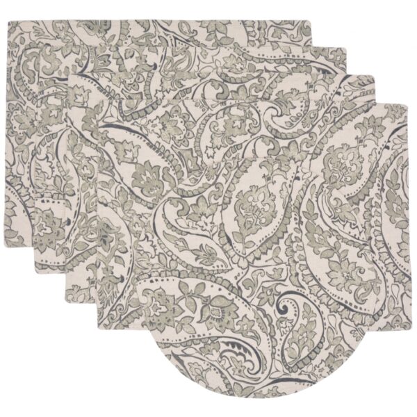 RS5-1002-C6-1 Sweet Pea Linens - Pewter Grey Paisley Rectangle Placemats - Set of Four plus Center Round-Charger (SKU#: RS5-1002-C6) - Main Product Image