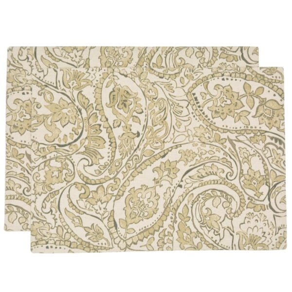 RS2-1002-C7-1 Sweet Pea Linens - Flaxen Yellow Paisley Rectangle Placemats - Set of Two (SKU#: RS2-1002-C7) - Main Product Image