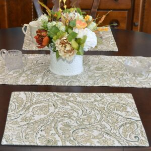 Sweet Pea Linens - Flaxen Yellow Paisley Rectangle Placemats - Set of Two (SKU#: RS2-1002-C7) - Table Setting