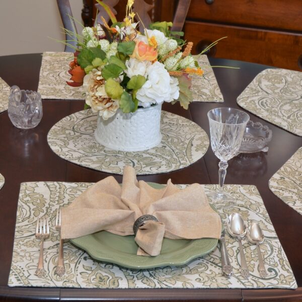 Sweet Pea Linens - Flaxen Yellow Paisley Rectangle Placemats - Set of Two (SKU#: RS2-1002-C7) - Alternate Table Setting