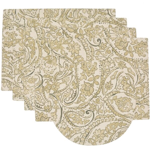RS5-1002-C7-1 Sweet Pea Linens - Flaxen Yellow Paisley Rectangle Placemats - Set of Four plus Center Round-Charger (SKU#: RS5-1002-C7) - Main Product Image