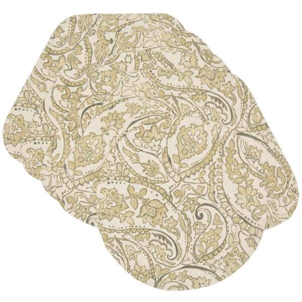 RS5-1006-C7-1 Sweet Pea Linens - Flaxen Yellow Paisley Wedge-Shaped Placemats - Set of Four plus Center Round-Charger (SKU#: RS5-1006-C7) - Main Product Image