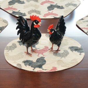 Sweet Pea Linens - Rifton Red Rooster Charger-Center Round Placemat (SKU#: R-1015-C8) - Table Setting