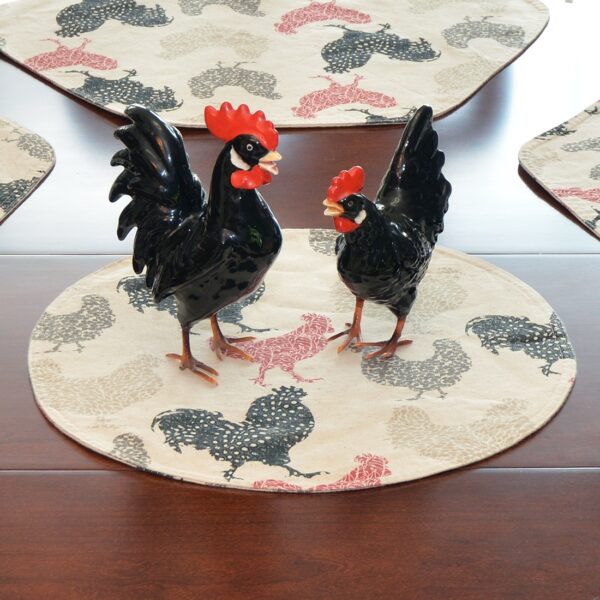 Sweet Pea Linens - Rifton Red Rooster Charger-Center Round Placemat (SKU#: R-1015-C8) - Table Setting
