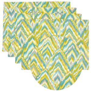 Ludlow Teal & Lime Chevron Print Rectangle Placemats - Set of Four plus Center Round-Charger (Final Sale)