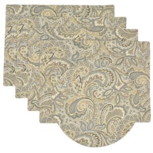 Polar Blue, Grey and Tan, Paisley Rectangle Placemats - Set of Four plus Center Round-Charger (Final Sale)