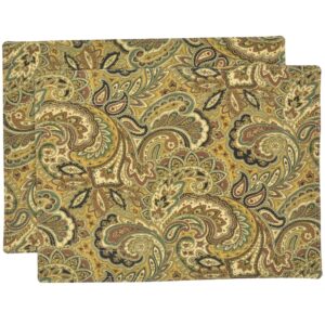 Mustard Yellow, Brown and Black, Paisley Rectangle Placemats - Set of Two (Final Sale)
