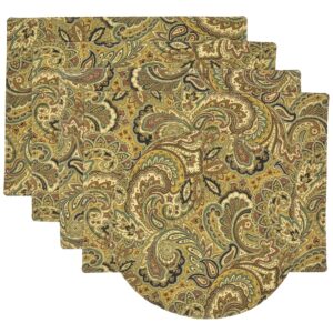 Mustard Yellow, Brown and Black, Paisley Rectangle Placemats - Set of Four plus Center Round-Charger (Final Sale)