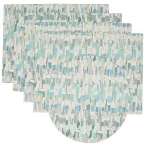 Britto Turquoise Blue Print Rectangle Placemats - Set of Four plus Center Round-Charger (Final Sale)
