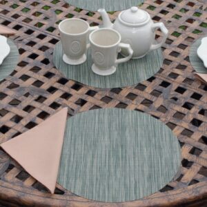 Sweet Pea Linens - Green/Tan Wipe Clean Charger-Center Round Placemat (SKU#: R-1015-F16) - Table Setting