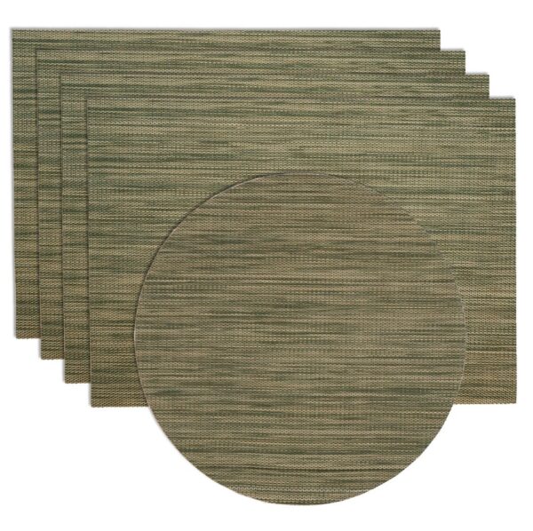 RS5-1002-F16-1 Sweet Pea Linens - Green/Tan Wipe Clean Rectangle Placemats - Set of Four plus Center Round-Charger (SKU#: RS5-1002-F16) - Main Product Image