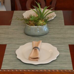 Sweet Pea Linens - Green/Tan Wipe Clean Rectangle Placemats - Set of Four plus Center Round-Charger (SKU#: RS5-1002-F16) - Table Setting