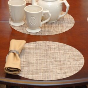 Sweet Pea Linens - Brown/Tan Wipe Clean Charger-Center Round Placemat (SKU#: R-1015-F20) - Table Setting