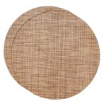 Sweet Pea Linens - Brown/Tan Wipe Clean Charger-Center Round Placemats - Set of Two (SKU#: RS2-1015-F20) - Main Product Image