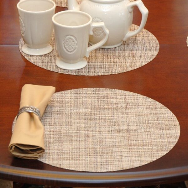 Sweet Pea Linens - Brown/Tan Wipe Clean Charger-Center Round Placemats - Set of Two (SKU#: RS2-1015-F20) - Table Setting
