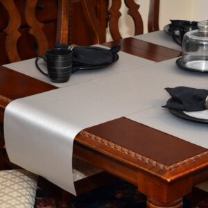 Sweet Pea Linens - Chrome Wipe Clean 72 inch Table Runner (SKU#: R-1024-F26) - Table Setting