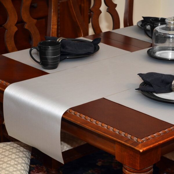 Sweet Pea Linens - Chrome Wipe Clean 72 inch Table Runner (SKU#: R-1024-F26) - Table Setting