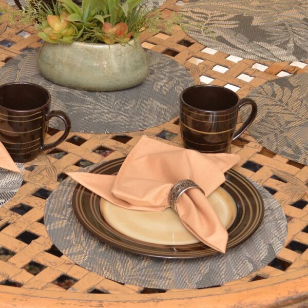 Sweet Pea Linens - Mocha Brown Leaf Wipe Clean Charger-Center Round Placemat (SKU#: R-1015-F27) - Table Setting