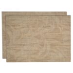 Sweet Pea Linens - Tan Tonal Leaf Wipe Clean Rectangle Placemats - Set of Two (SKU#: RS2-1002-F28) - Main Product Image