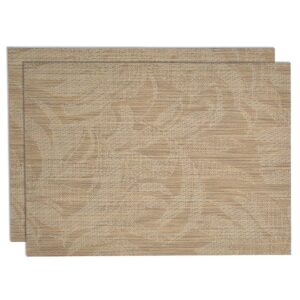 Sweet Pea Linens - Tan Tonal Leaf Wipe Clean Rectangle Placemats - Set of Two (SKU#: RS2-1002-F28) - Main Product Image