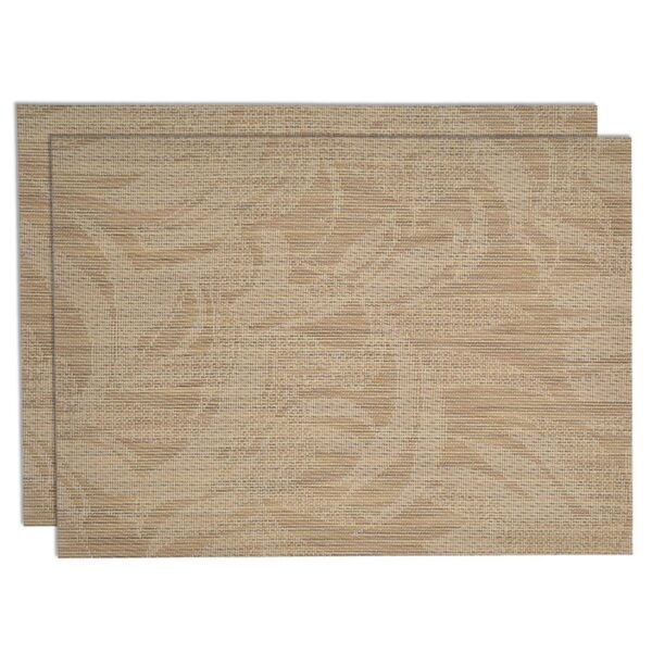 Sweet Pea Linens - Tan Tonal Leaf Wipe Clean Rectangle Placemats - Set of Two (SKU#: RS2-1002-F28) - Main Product Image