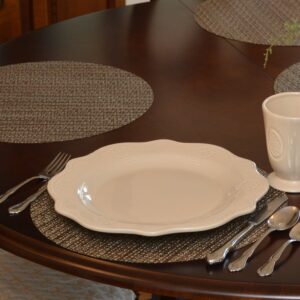 Sweet Pea Linens - Dark Brown & Blue Wipe Clean Charger-Center Round Placemat (SKU#: R-1015-F31) - Table Setting