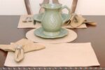 Sweet Pea Linens - Golden Yellow Tan Leather Look Rectangle Placemat (SKU#: R-1002-G2) - Table Setting
