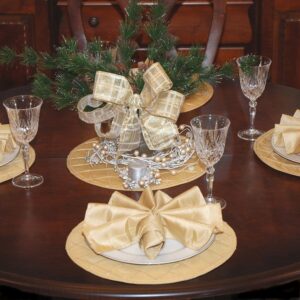 Sweet Pea Linens - Gold Pintucked Charger-Center Round Placemat (SKU#: R-1015-K2) - Table Setting