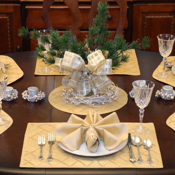 Sweet Pea Linens - Gold Pintucked Napkin Ring (SKU#: R-1030-K2) - Table Setting