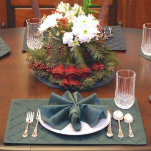 Sweet Pea Linens - Forest Green Shantung Cloth Napkin (SKU#: R-1010-K3) - Table Setting