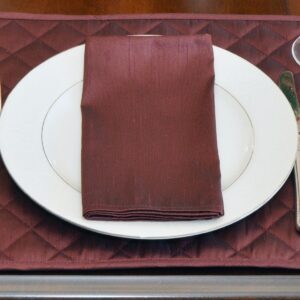 Sweet Pea Linens - Burgundy Silky Dupioni   Rolled Hem Cloth Napkin (SKU#: R-1010-K5) - Table Setting